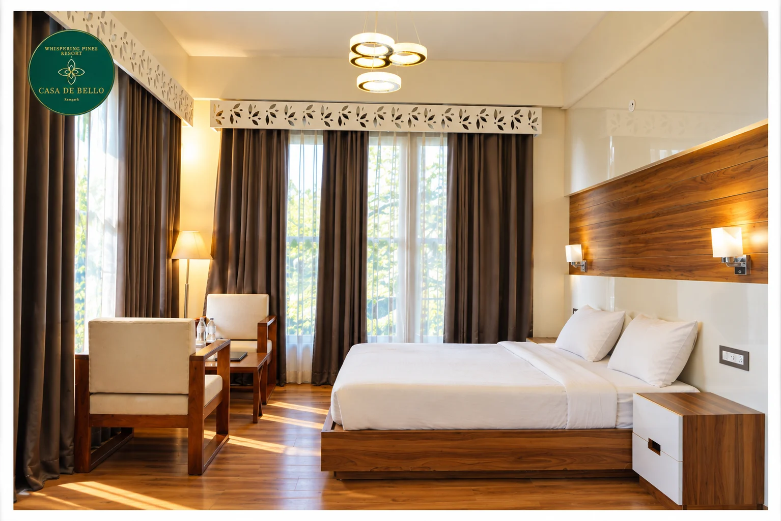A guest room and its seating area at Whispering Pines by Casa De Bello.